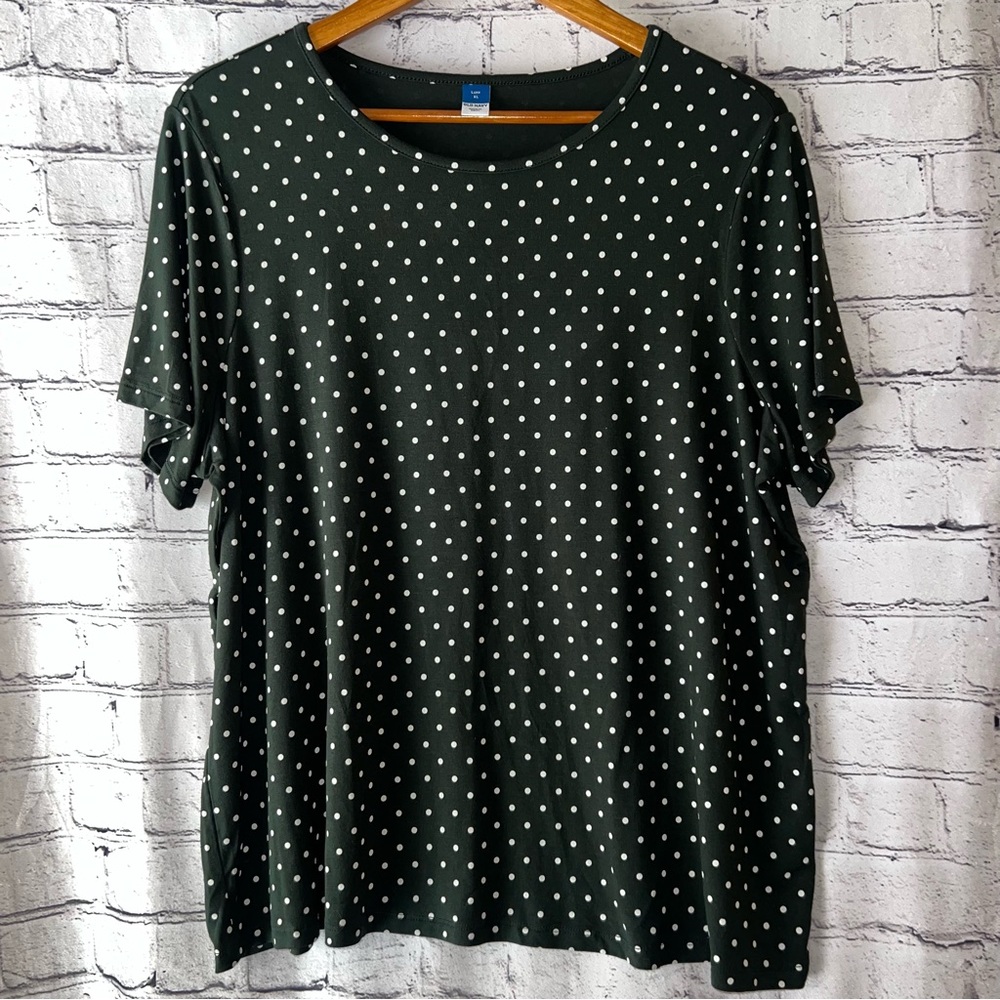 Old Navy Luxe Tee Dark Green Polka Dot Casual Short Sleeve Size XL